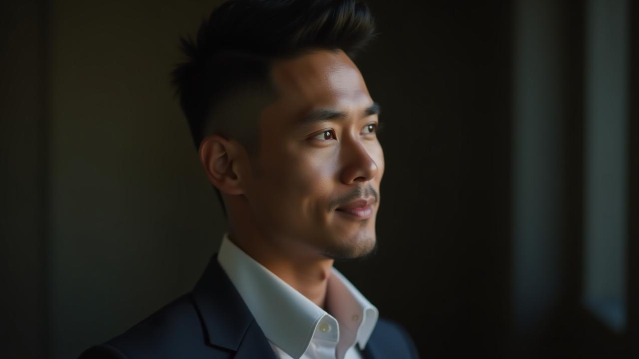 Seorang lelaki moden dengan gaya rambut kemas dan segar selepas sesi grooming di Sinar Anggun.