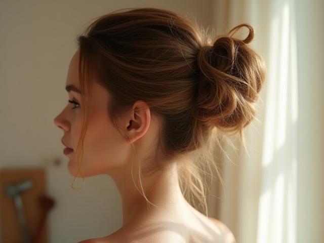 Gaya sanggul 'messy bun' yang stylish dan mudah.