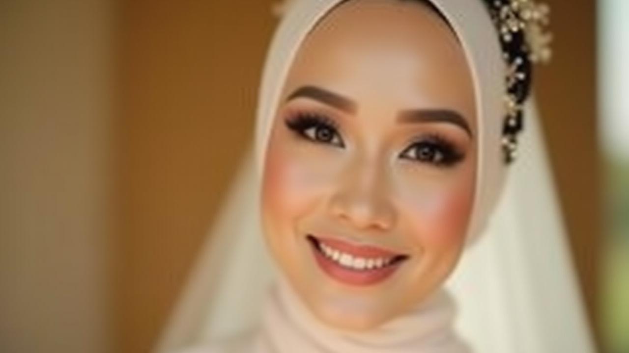 Pengantin Muslimah yang tersenyum anggun