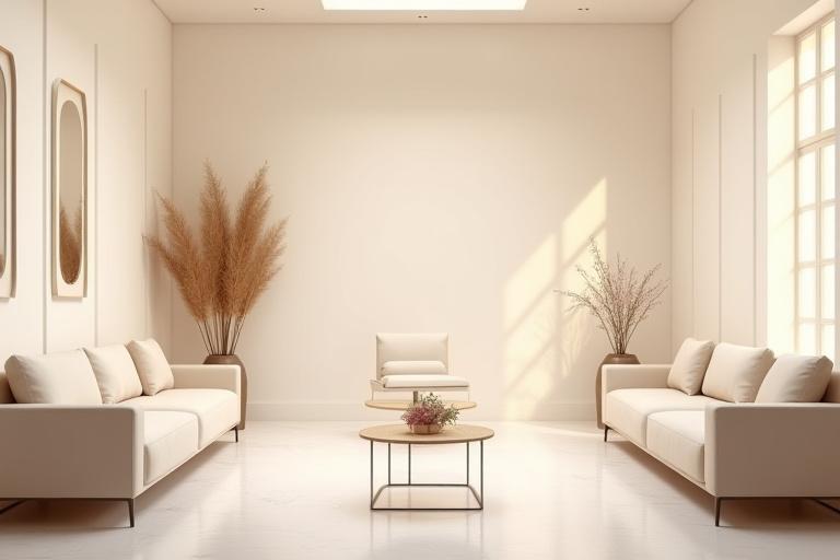 Ruang menunggu Sinar Anggun yang selesa dengan sofa empuk, hiasan minimalis dan pencahayaan lembut.