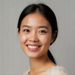 Amina, Ketua Terapis Kecantikan Sinar Anggun, seorang wanita Melayu dengan kulit bersih dan ekspresi tenang.